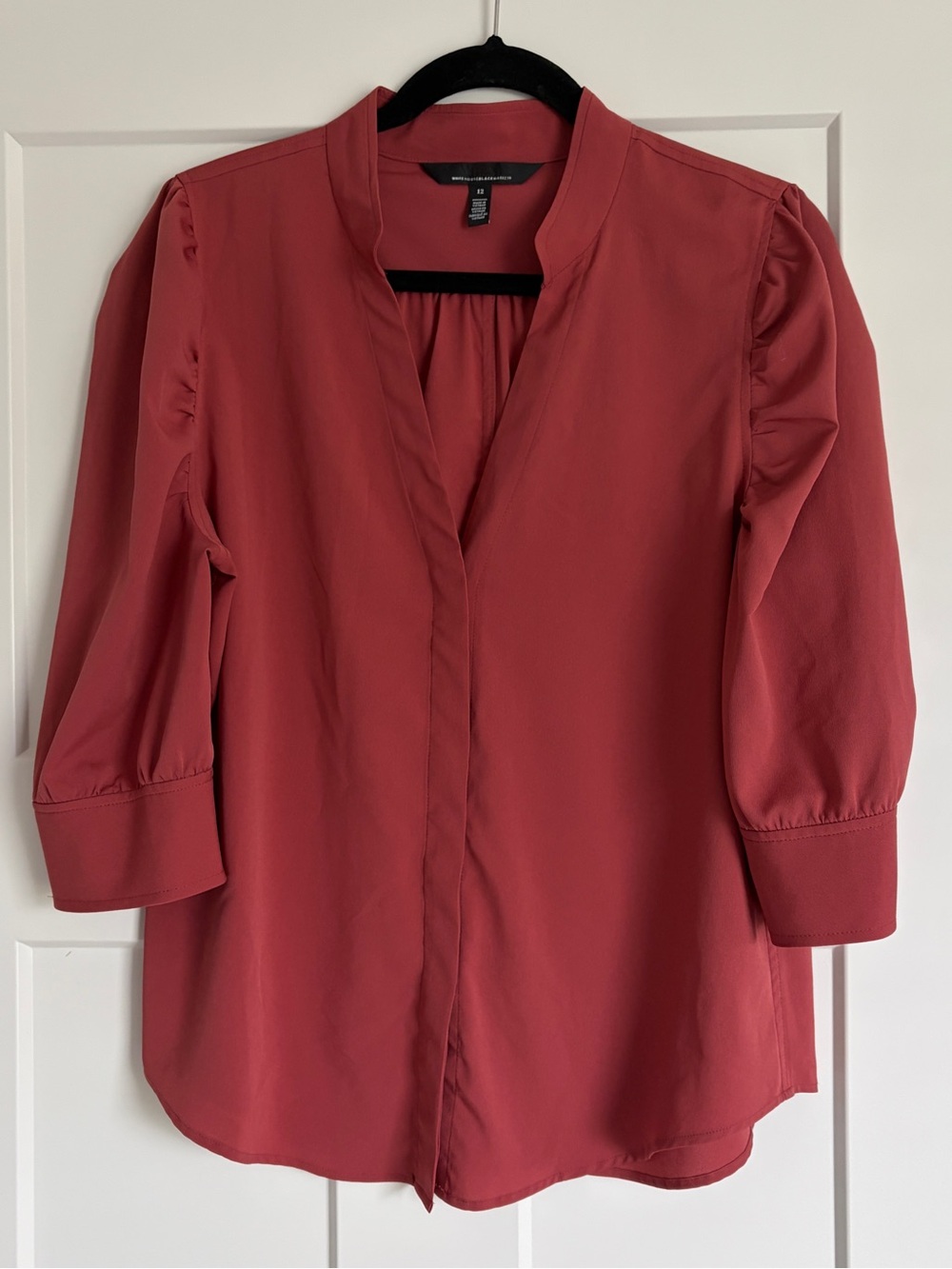 White House Black Market Coral-Red Button Down Blouse